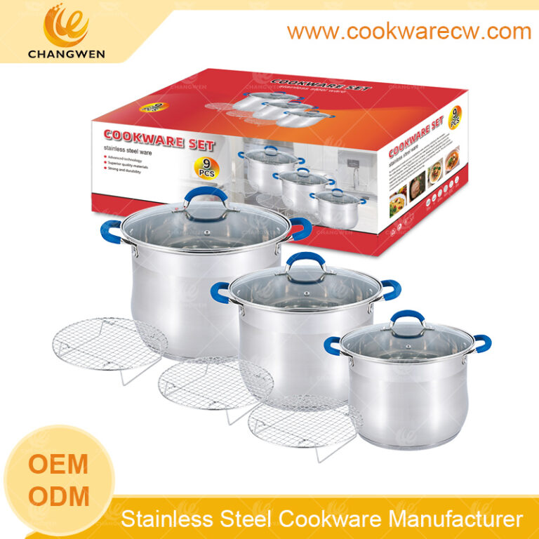 Conjunto de panelas de aço inoxidável de peso pesado com alças de tubo e botões revestidos de fio de silicone utensílios de cozinha fabricados na China CW52017-9